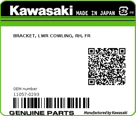 Product image: Kawasaki - 11057-0293 - BRACKET, LWR COWLING, RH, FR  0