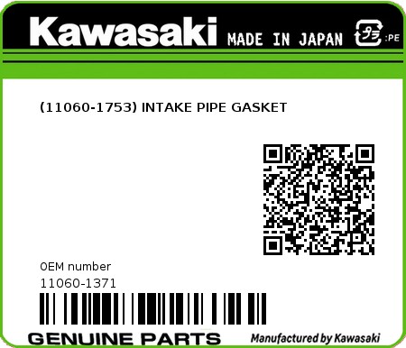 Product image: Kawasaki - 11060-1371 - (11060-1753) INTAKE PIPE GASKET  0