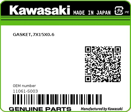 Product image: Kawasaki - 11061-S003 - GASKET,7X15X0.6  0