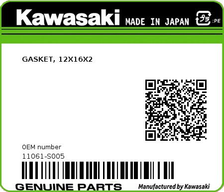 Product image: Kawasaki - 11061-S005 - GASKET, 12X16X2  0