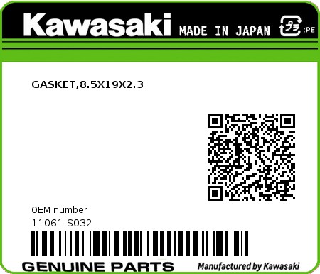Product image: Kawasaki - 11061-S032 - GASKET,8.5X19X2.3  0