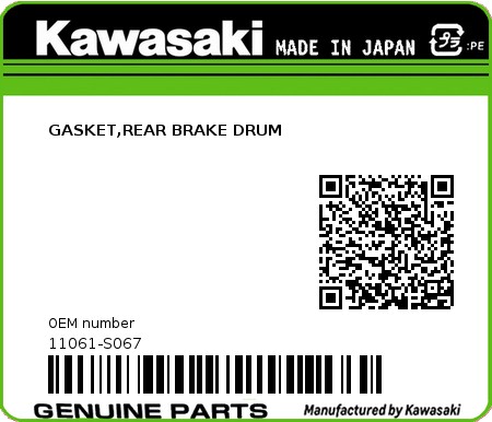 Product image: Kawasaki - 11061-S067 - GASKET,REAR BRAKE DRUM  0