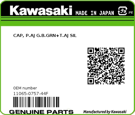Product image: Kawasaki - 11065-0757-44F - CAP, P.AJ G.B.GRN+T.AJ SIL  0