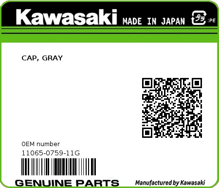 Product image: Kawasaki - 11065-0759-11G - CAP, GRAY  0