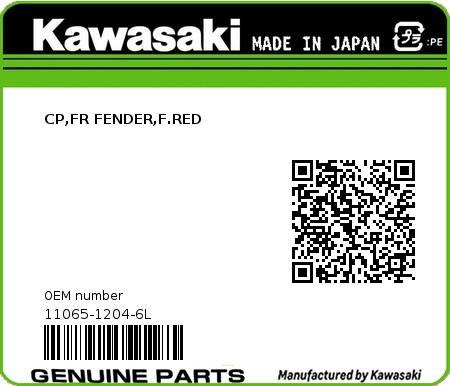Product image: Kawasaki - 11065-1204-6L - CP,FR FENDER,F.RED  0