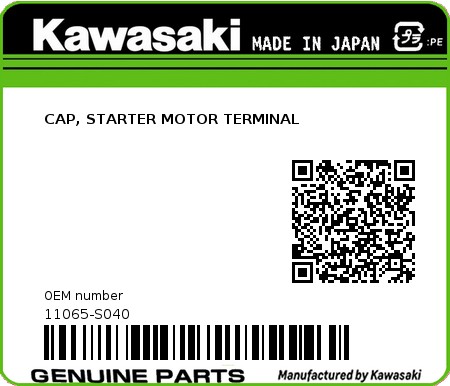 Product image: Kawasaki - 11065-S040 - CAP, STARTER MOTOR TERMINAL  0