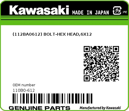 Product image: Kawasaki - 110B0-612 - (112BA0612) BOLT-HEX HEAD,6X12  0