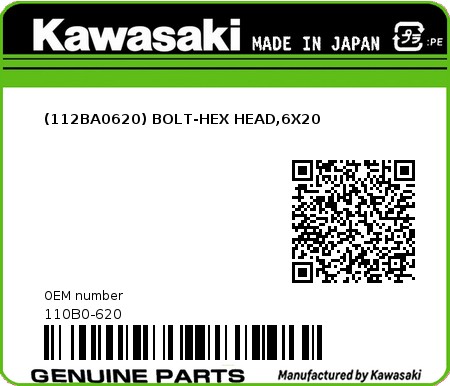 Product image: Kawasaki - 110B0-620 - (112BA0620) BOLT-HEX HEAD,6X20  0