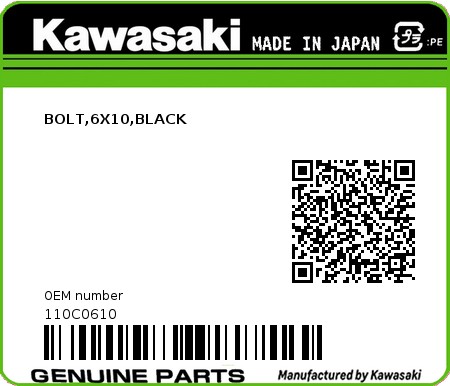 Product image: Kawasaki - 110C0610 - BOLT,6X10,BLACK  0