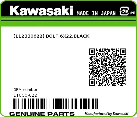 Product image: Kawasaki - 110C0-622 - (112BB0622) BOLT,6X22,BLACK  0