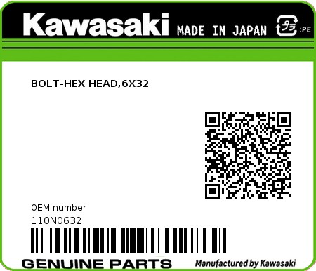 Product image: Kawasaki - 110N0632 - BOLT-HEX HEAD,6X32  0