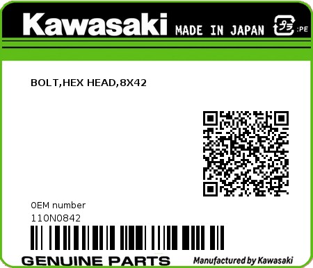 Product image: Kawasaki - 110N0842 - BOLT,HEX HEAD,8X42  0