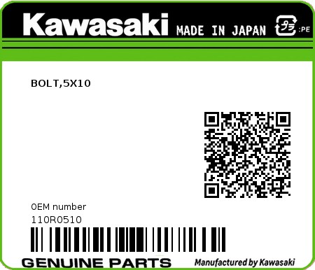 Product image: Kawasaki - 110R0510 - BOLT,5X10  0