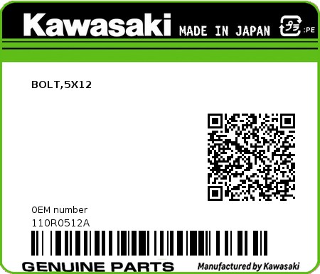 Product image: Kawasaki - 110R0512A - BOLT,5X12  0