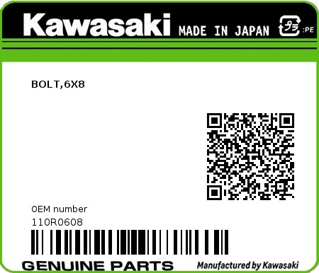 Product image: Kawasaki - 110R0608 - BOLT,6X8  0