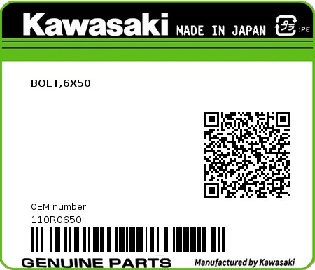 Product image: Kawasaki - 110R0650 - BOLT,6X50  0