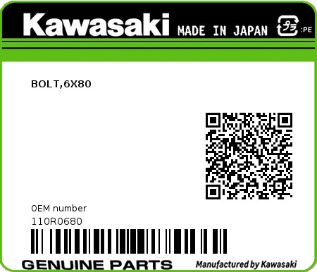 Product image: Kawasaki - 110R0680 - BOLT,6X80  0