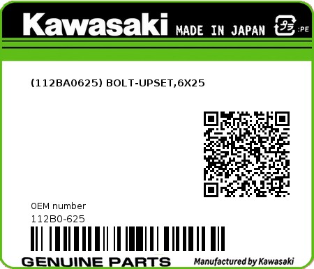 Product image: Kawasaki - 112B0-625 - (112BA0625) BOLT-UPSET,6X25  0