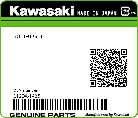 Product image: Kawasaki - 112BA-1425 - BOLT-UPSET  0