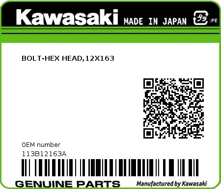 Product image: Kawasaki - 113B12163A - BOLT-HEX HEAD,12X163  0