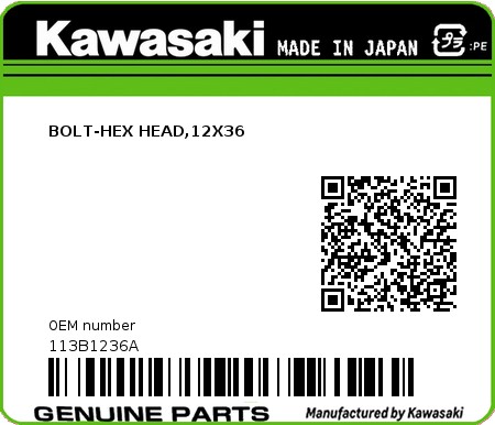 Product image: Kawasaki - 113B1236A - BOLT-HEX HEAD,12X36  0