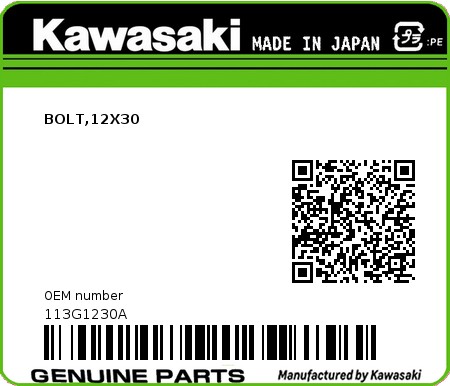 Product image: Kawasaki - 113G1230A - BOLT,12X30  0