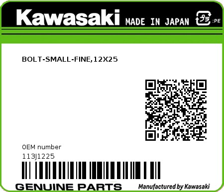 Product image: Kawasaki - 113J1225 - BOLT-SMALL-FINE,12X25  0