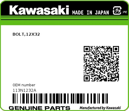 Product image: Kawasaki - 113N1232A - BOLT,12X32  0