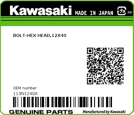 Product image: Kawasaki - 113N1240A - BOLT-HEX HEAD,12X40  0