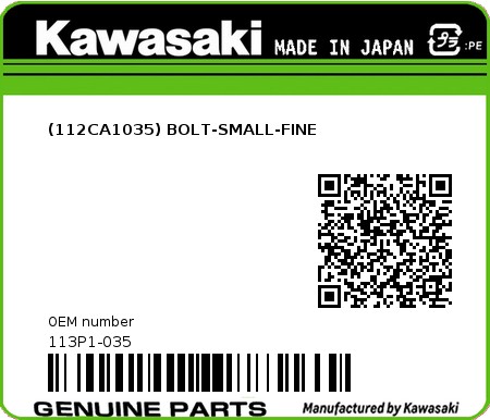 Product image: Kawasaki - 113P1-035 - (112CA1035) BOLT-SMALL-FINE  0