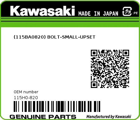 Product image: Kawasaki - 115H0-820 - (115BA0820) BOLT-SMALL-UPSET  0