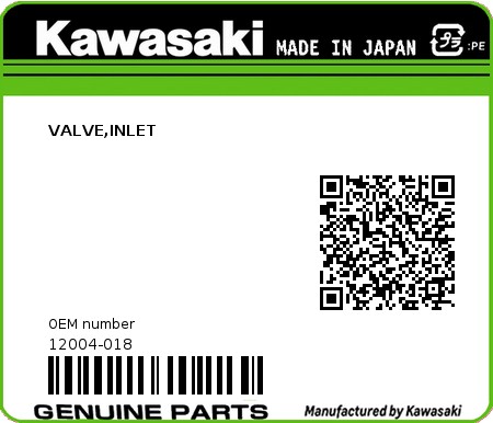 Product image: Kawasaki - 12004-018 - VALVE,INLET  0