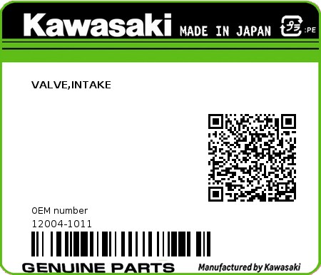 Product image: Kawasaki - 12004-1011 - VALVE,INTAKE  0