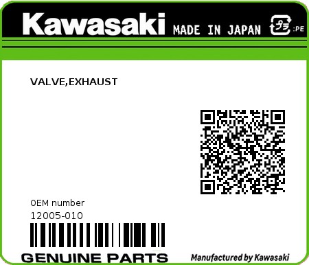 Product image: Kawasaki - 12005-010 - VALVE,EXHAUST  0