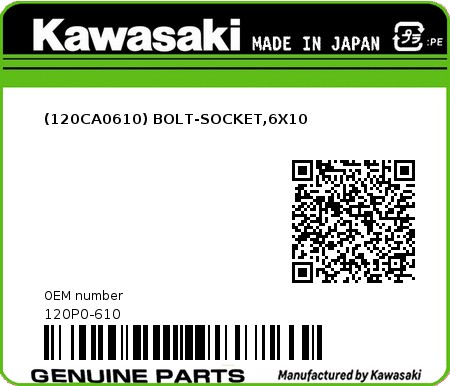 Product image: Kawasaki - 120P0-610 - (120CA0610) BOLT-SOCKET,6X10  0