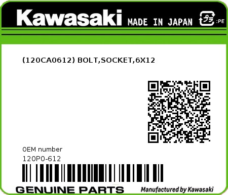 Product image: Kawasaki - 120P0-612 - (120CA0612) BOLT,SOCKET,6X12  0