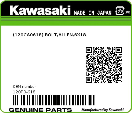 Product image: Kawasaki - 120P0-618 - (120CA0618) BOLT,ALLEN,6X18  0