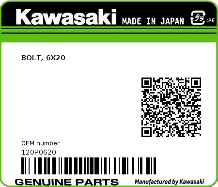 Product image: Kawasaki - 120P0620 - BOLT, 6X20  0