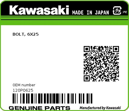 Product image: Kawasaki - 120P0625 - BOLT, 6X25  0