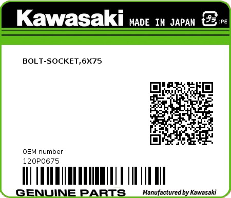 Product image: Kawasaki - 120P0675 - BOLT-SOCKET,6X75  0