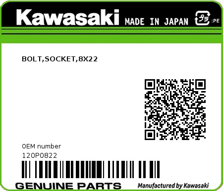 Product image: Kawasaki - 120P0822 - BOLT,SOCKET,8X22  0