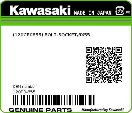 Product image: Kawasaki - 120P0-855 - (120CB0855) BOLT-SOCKET,8X55  0