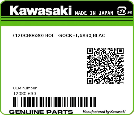 Product image: Kawasaki - 120S0-630 - (120CB0630) BOLT-SOCKET,6X30,BLAC  0