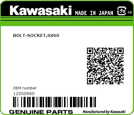Product image: Kawasaki - 120S0660 - BOLT-SOCKET,6X60  0