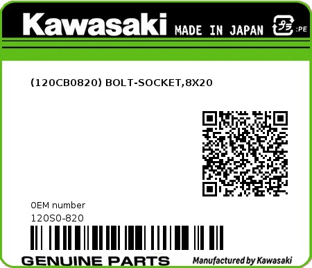Product image: Kawasaki - 120S0-820 - (120CB0820) BOLT-SOCKET,8X20  0