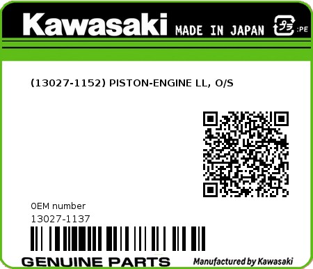 Product image: Kawasaki - 13027-1137 - (13027-1152) PISTON-ENGINE LL, O/S  0