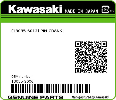Product image: Kawasaki - 13035-S006 - (13035-S012) PIN-CRANK  0