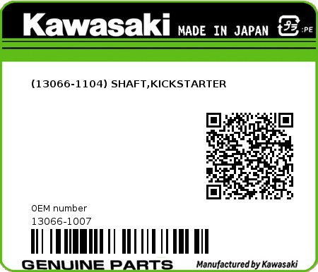 Product image: Kawasaki - 13066-1007 - (13066-1104) SHAFT,KICKSTARTER  0