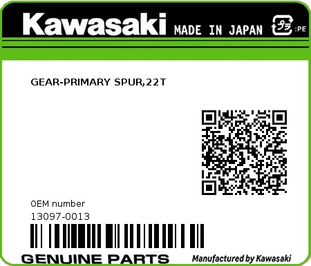 Product image: Kawasaki - 13097-0013 - GEAR-PRIMARY SPUR,22T  0