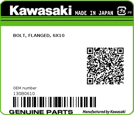 Product image: Kawasaki - 130B0610 - BOLT, FLANGED, 6X10  0